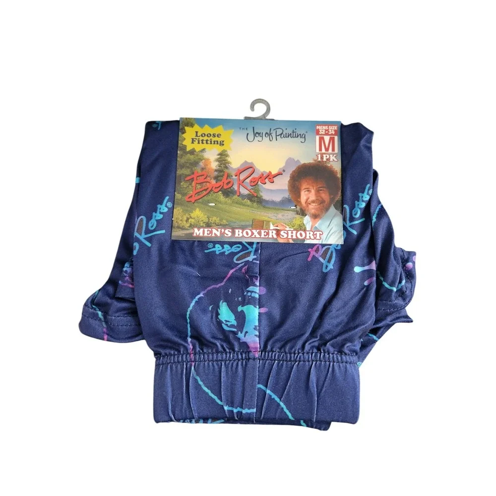 Bob Ross Joy of Painting Mens Boxer Shorts Navy Blue Neon Graphic Print Size M